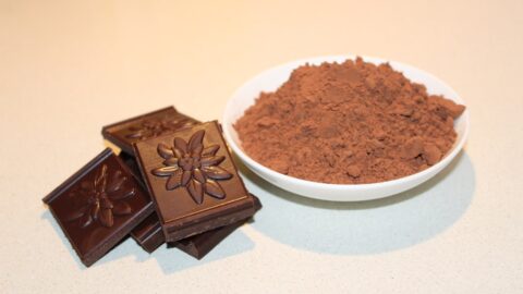 an image of 70% dark chocolate and a bowl of pure cocoa powder