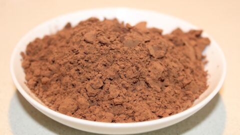 Natural cocoa powder on a small plate