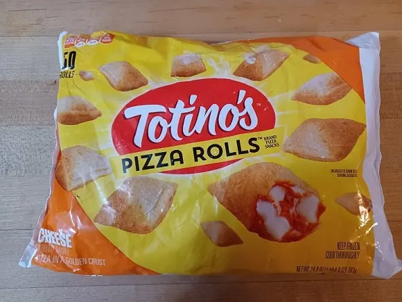 a bag of the popular totino's triple cheese pizza rolls