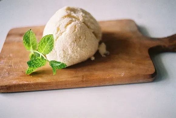 a ball of homemade real vanilla ice cream