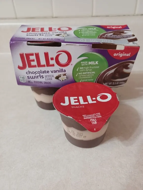 an opened pack of ready-to-eay jell-o pudding